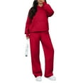 thumbnail image 3 of Kixjoy Lounge Sets for Women Plus Size Hooded Hoodies and Pants 2 Piece Long Sleeve Workout Fashion Sweatsuit Plain Warm Winter Womens Clothing with pockets, Red XL, 3 of 4