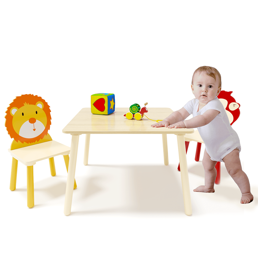 Kids Table and 2 Chairs Set, 3 Pieces Toddler Table and Chair Set, Wooden Activity Play Table Set