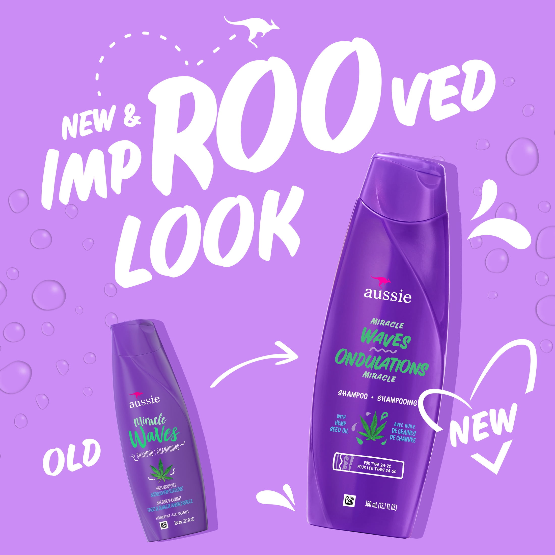 (2 pack) Aussie Miracle Waves Anti-Frizz Hemp Paraben-Free Shampoo, 12.1 fl oz