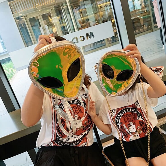 ibiyuan Clear Bag Green Alien Face Transparent Crossbody Sling Bag Glitter Shoulder Purse with Chain Strap for Sports Concerts Stadium Events