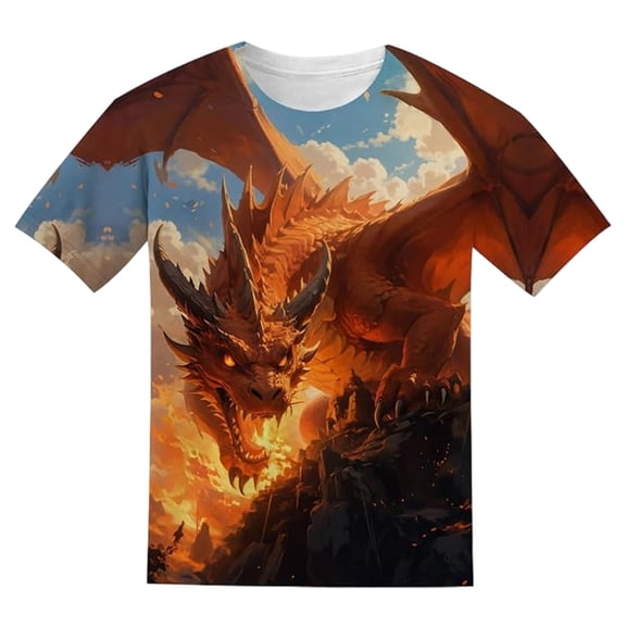 WOYY Boys Dragon T-Shirt Graphic Tee Casual Short Sleeve T Shirt Top, Sizes 2-13