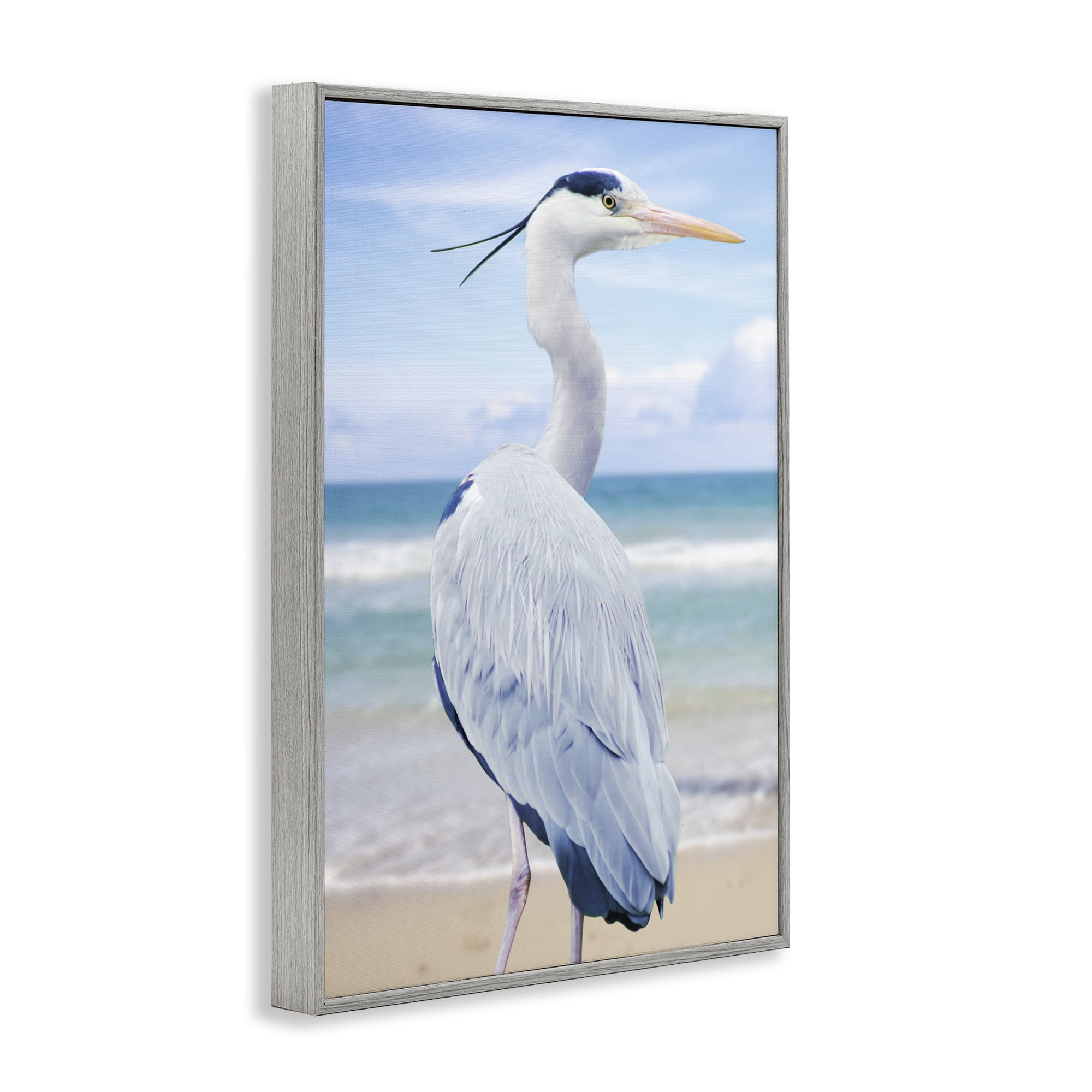 Stupell Industries Vacationing Heron by Seaside Gray Framed Giclee Art, design by Marcus Prime