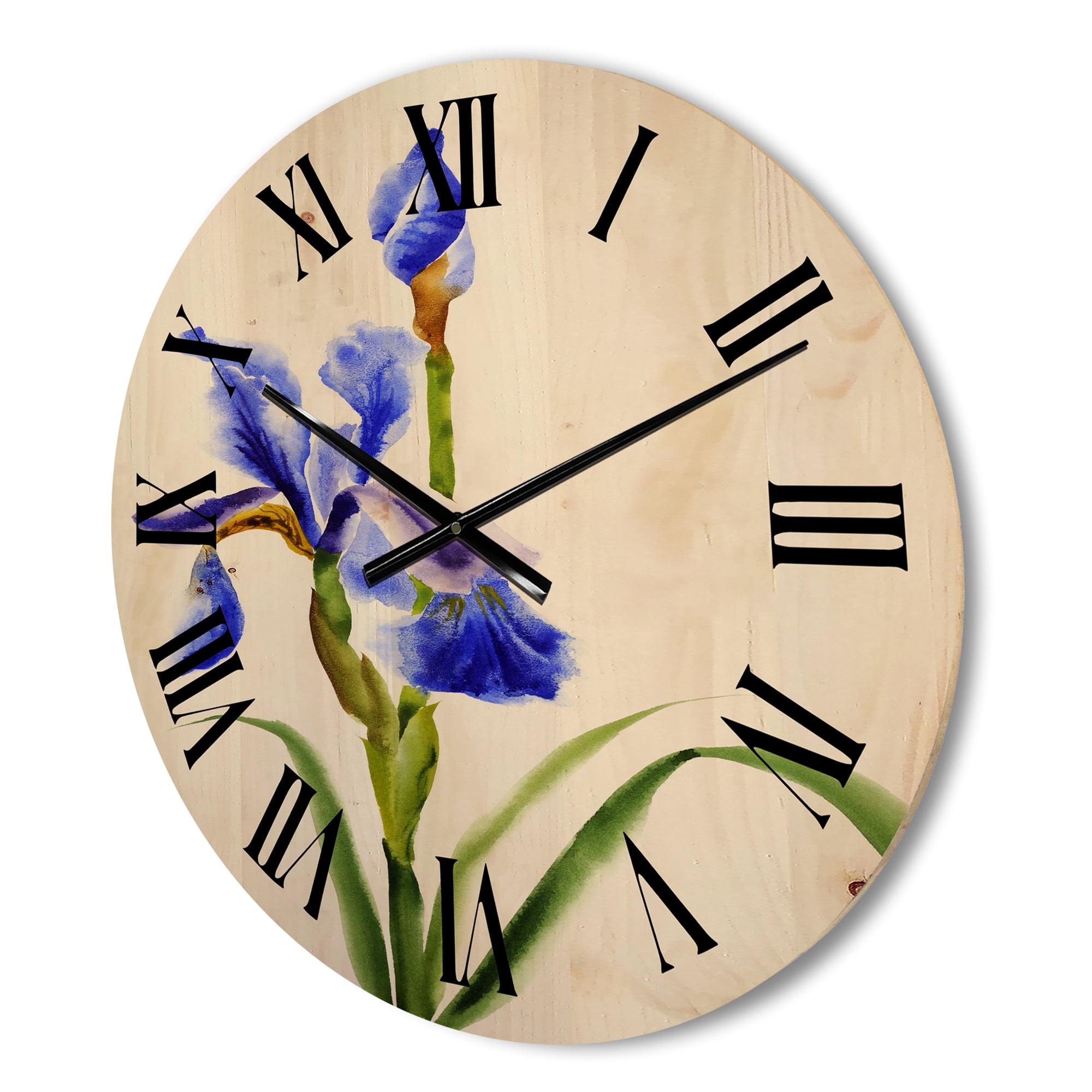 Designart 'Blue Iris Flower Retro Style' Traditional Wood Wall Clock