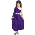 thumbnail image 6 of CHICTRY Kids Girls Metallic Praise Dance Dress Long Sleeve Asymmetrical Tunic Dress Lyrical Contemporary Dance Costume Purple-A 6, 6 of 7