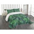 thumbnail image 3 of Ambesonne Leaf Quilted Bedspread Set 3 Pcs, Watercolored Forest Leaves, Queen Size, Forest Green Dark Green, 3 of 5