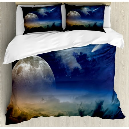 Moon Duvet Cover Set Full Moon Rising With Shooting Star Cloudy
