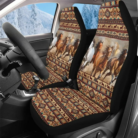 Uorisanigo Car Seat Covers Front Seats Only Soft and Comfortable Aztec African Tribal Horse Automotive Vehicle Seat Covers for Interior Decor, Universal Fit for Cars, Sedans, Trucks, SUVs