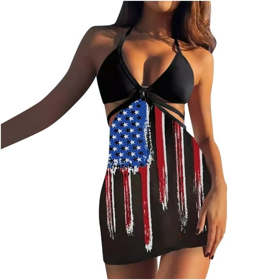 Odeerbi Two Piece Swimsuit for Women 2025 Three Piece Set Swimsuits Print Tummy Control Swimwear Beachwear Black