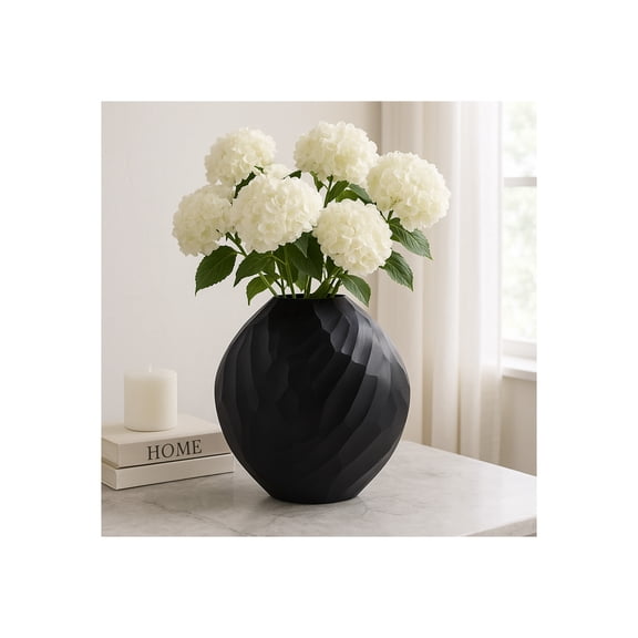 Sculpted Textured Metal Vase for Living Room Decor - Decorative Flower Vase for Home, Bedroom, and Office Desk Decor - Modern House Accent for Entryway Table Display - 14", Black