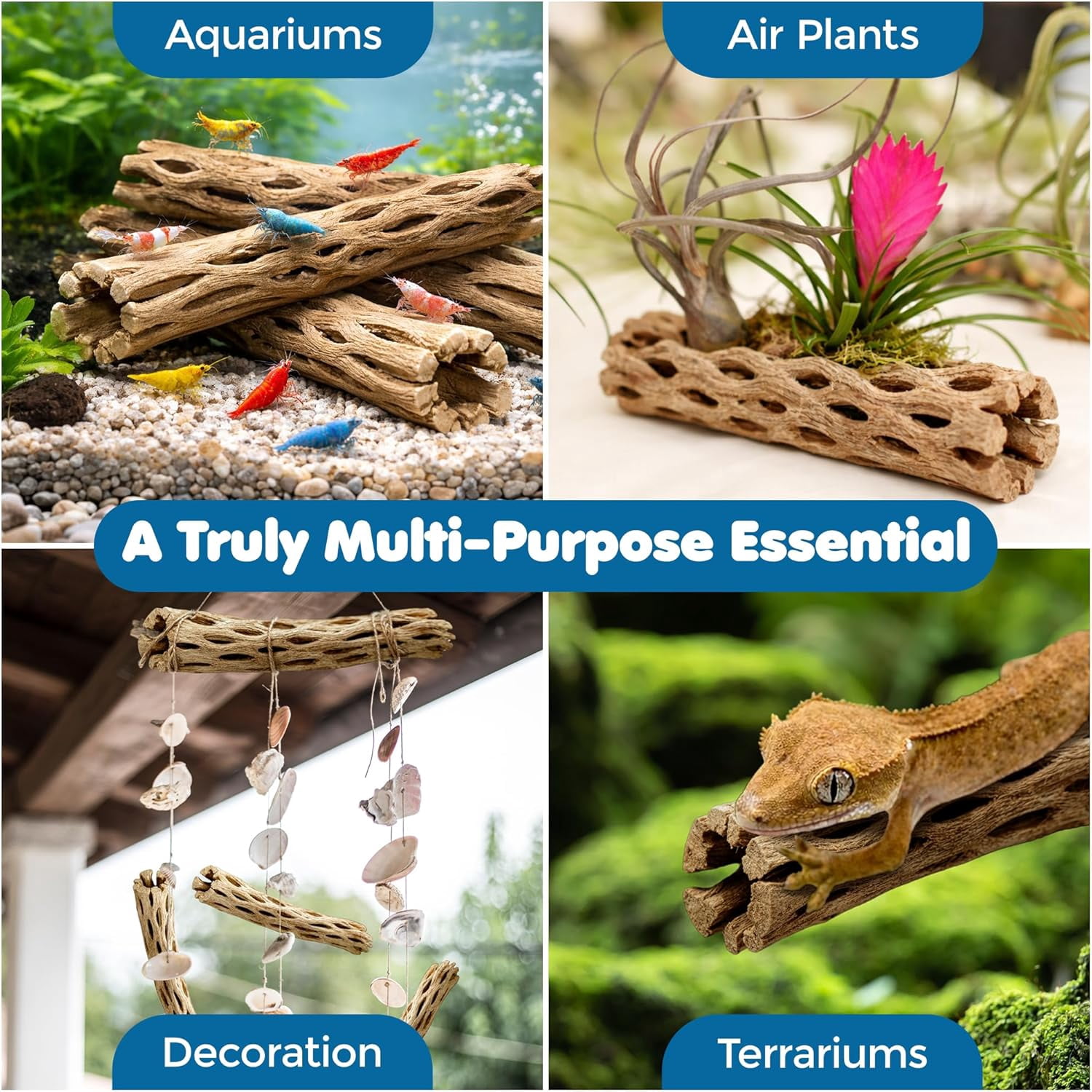 Cholla Wood, 6” Climbing Logs, Chew Toy, Aquarium Fish, Snail, and Shrimp Driftwood, Tropical Freshwater Fish Décor, Adds Raw Beauty, 3 Pack