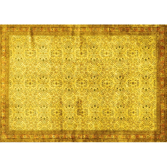 Ahgly Company Machine Washable Indoor Rectangle Oriental Yellow Traditional Area Rugs, 6' x 9'