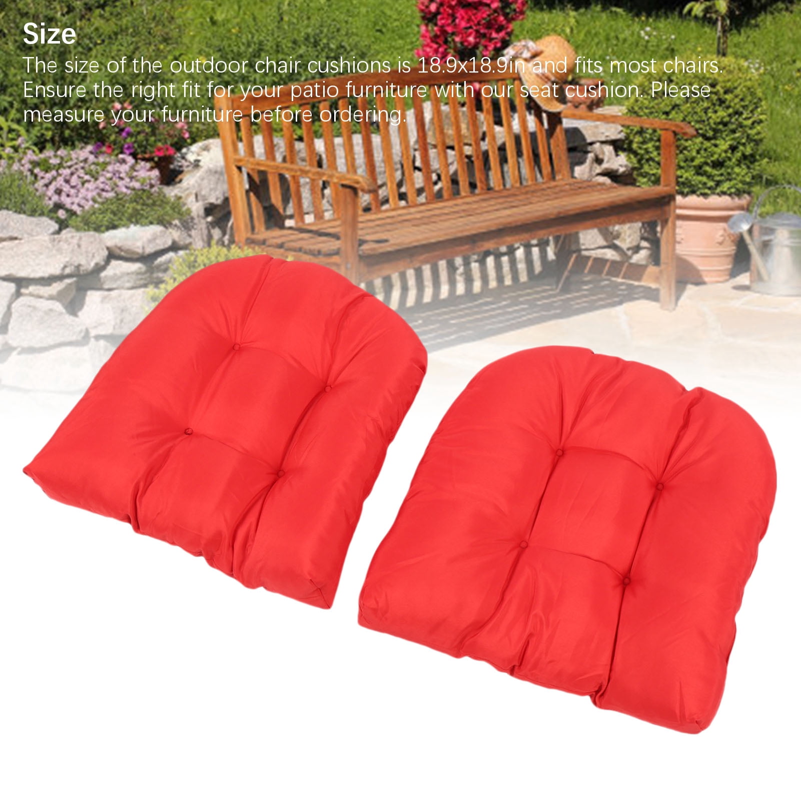 M Buder 2-Piece Outdoor Chair Cushions Tufted Patio Furniture Cushions, Waterproof Thick U-Shaped Seat Pads, 18.9 x 18.9 Inches / 48 x 48 cm, Vibrant Red