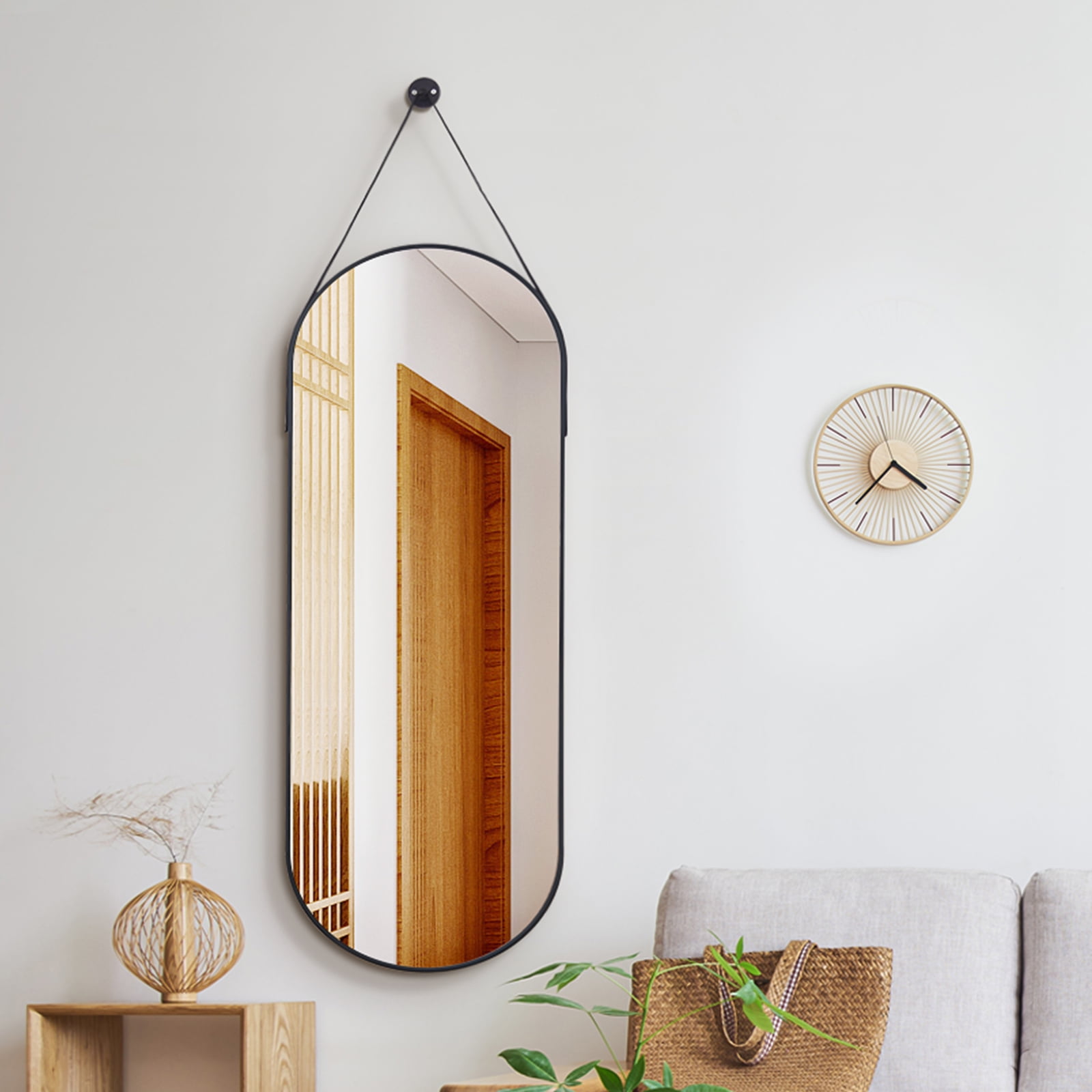 Anyrose 16" x 48" Oval Full Length Mirror Wall Decor Mirror, Black