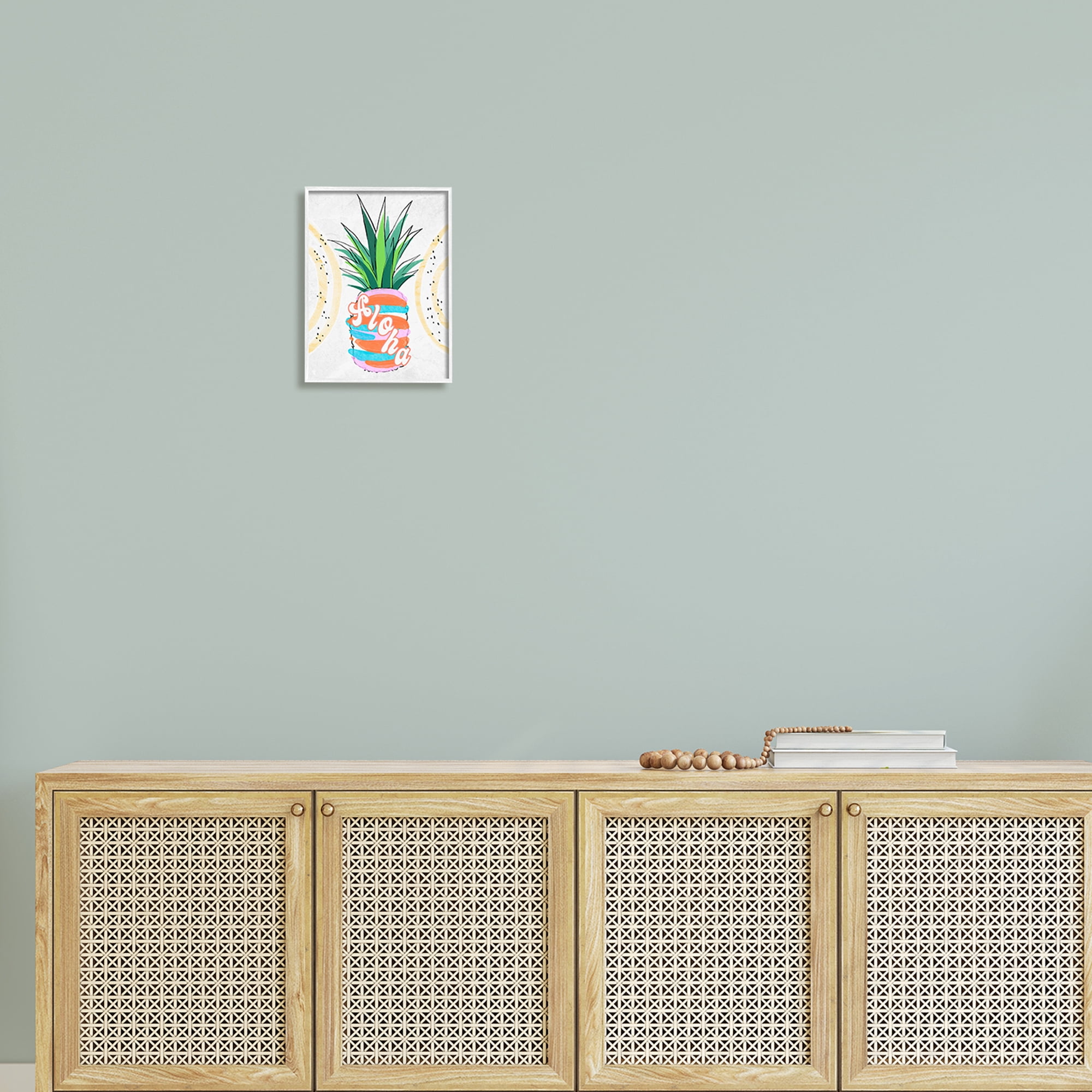Stupell Industries Tropical Aloha Pineapple Bold Leaves Groovy Text Graphic Art White Framed Art Print Wall Art, Design by Ziwei Li