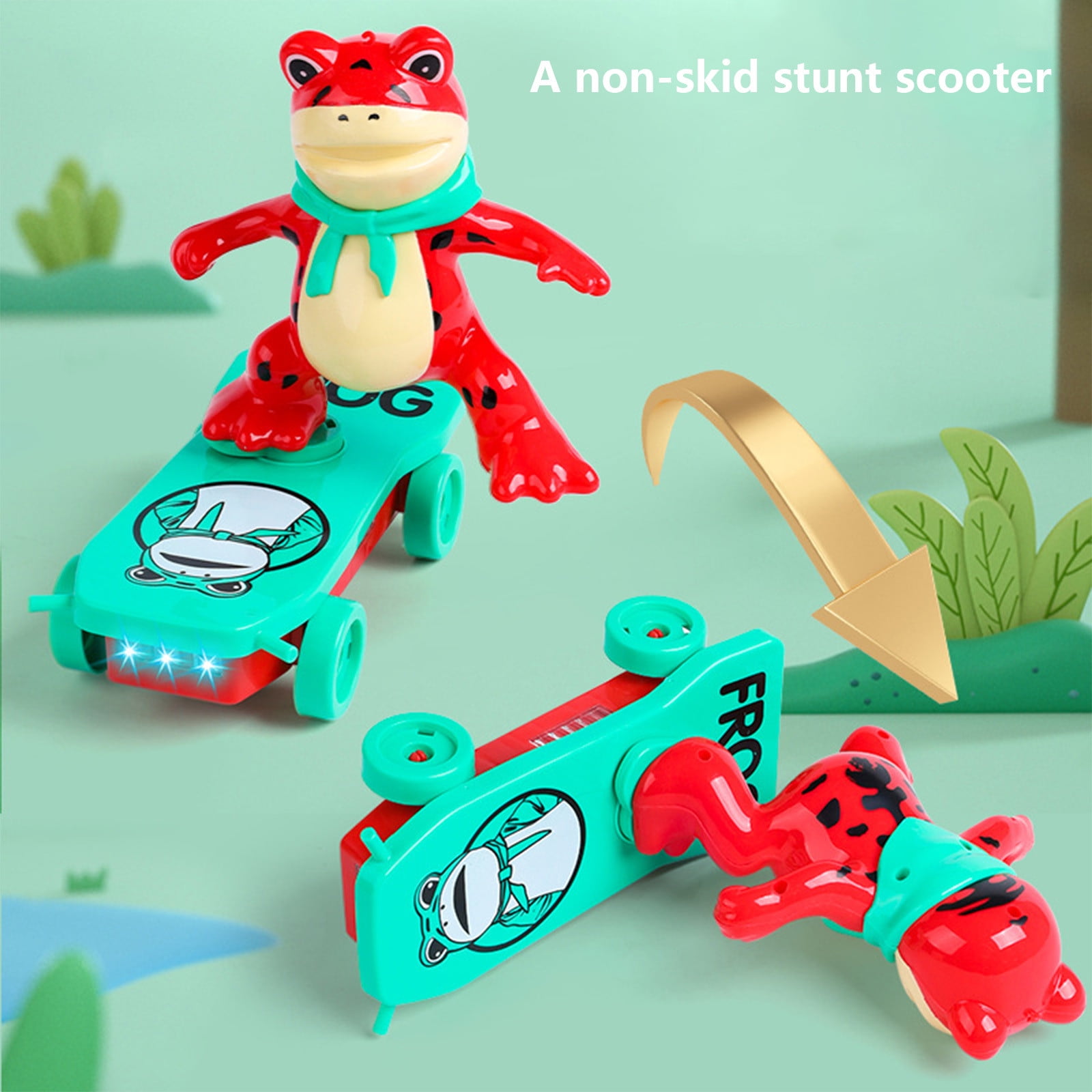PIMOXV Cartoon Frog Scooter Toy Electric Rotating Skateboard