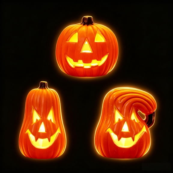 Halloween Light Up Pumpkin Jack O Lantern Pumpkins Decor Vintage Plastic Pumpkin Statue Halloween Table Decor Vintage Jackolentern Pumpkins Lights for Porch, Fireplace Mantle Home Party Decor