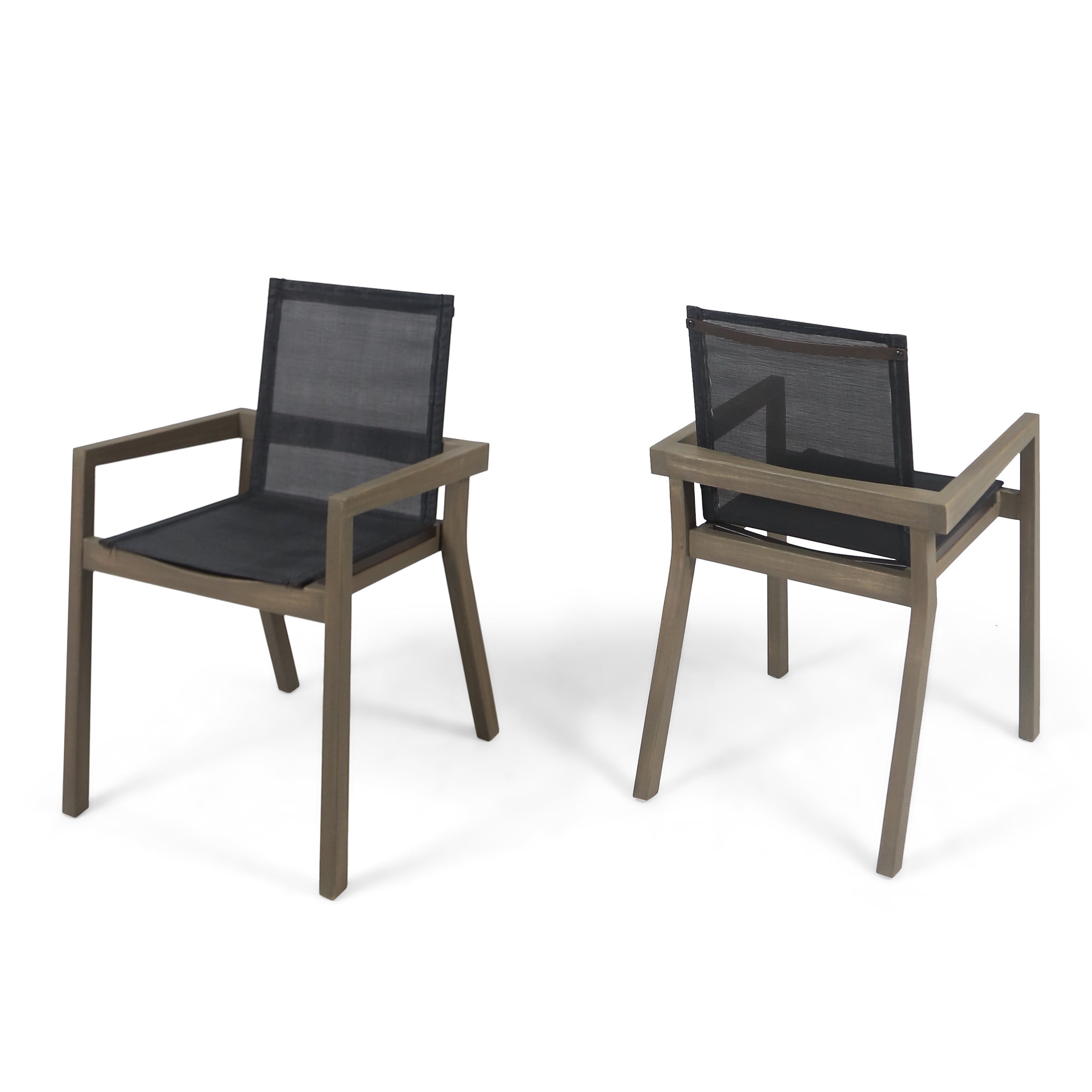 Outdoor Dining Chairs Set of 2 – Solid Wood Frame with Mesh Seat, Weather-Resistant Patio Chairs with Armrests for Backyard or Poolside