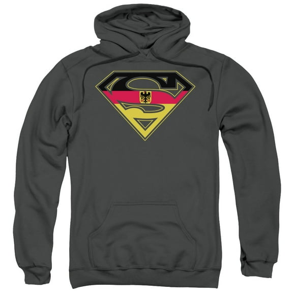 Superman German Shield Adult Pullover Hoodie Sweatshirt Charcoal
