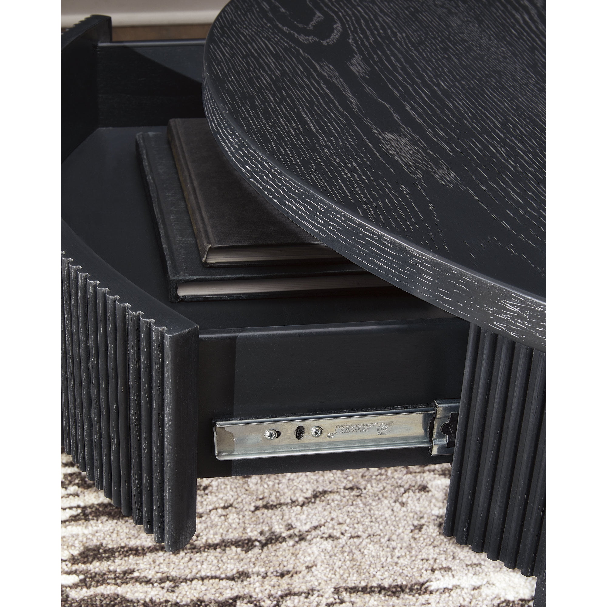 Signature Design by Ashley Marstream Round Coffee Table with Storage Drawers, Modern Farmhouse, Black