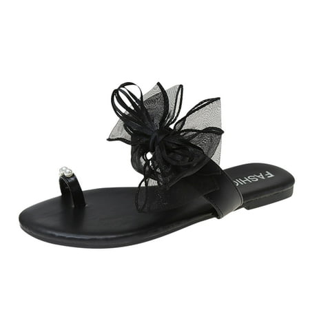 

Luiyenes Fashion Spring And Summer Women SlippersRhinestone Bow Flat Ribbon Solid Color Casual Style