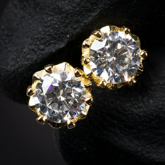 Classic Round Cut Halo Men Women Yellow Gold Plated 925 Sterling Silver Brilliant Iced Cz Solitaire Stud Earrings Screw Back Stud Circle Earrings 8 Millimeters Unisex Small Earring Studs