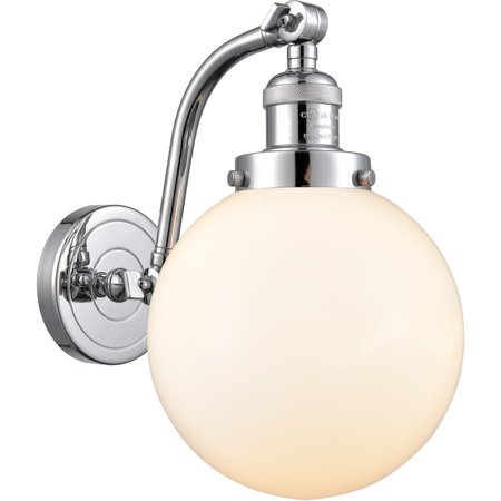 

Polished Chrome Tone Wall Sconces 8 Wide Matte White Cased Glass Steel/Cast Brass Medium Base LED 1 Light Fixture