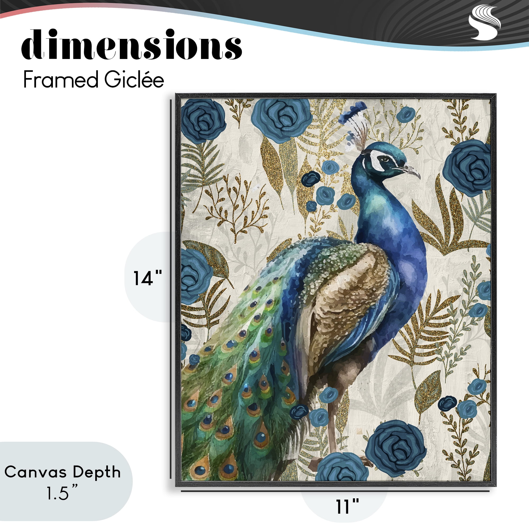 Stupell Industries Peacock Pride Botanicals Black Framed Giclee Art, design by Kim Allen