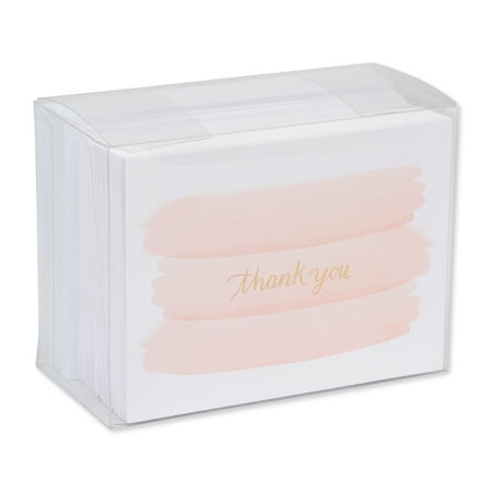 American Greetings 50 Count Thank You Cards, Gold and Pink Brush