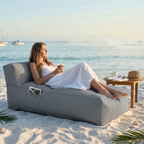 Vornel Outdoor Bean Bag Lounger Chair, Big Comfy Outdoor Daybed for Sunbathing and Tanning - Water-Resistant Patio Chaise and Pool Sun Lounger Furniture for Beach Deck