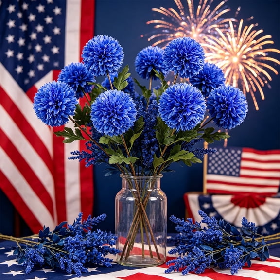 Lzobxe 4th of July Artificial Hydrangea Flowers Independence Day Red White Blue Artificial Flowers for Outdoor Home Bedroom Table Centerpiece Decoration