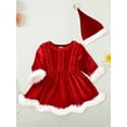 thumbnail image 4 of Gzhioc Infant Baby Girls Christmas Fall Romper Dress 0 3 6 9 12 18 Months Plush Patchwork Long Sleeve Jumpsuits and Cute Santa Hat Clothes Set, 4 of 9