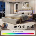 thumbnail image 4 of King Size Bed Frame with Charging Headboard LED Lighting 2 Storage Drawers Metal Platform Foundation No Box Spring Required, 4 of 8