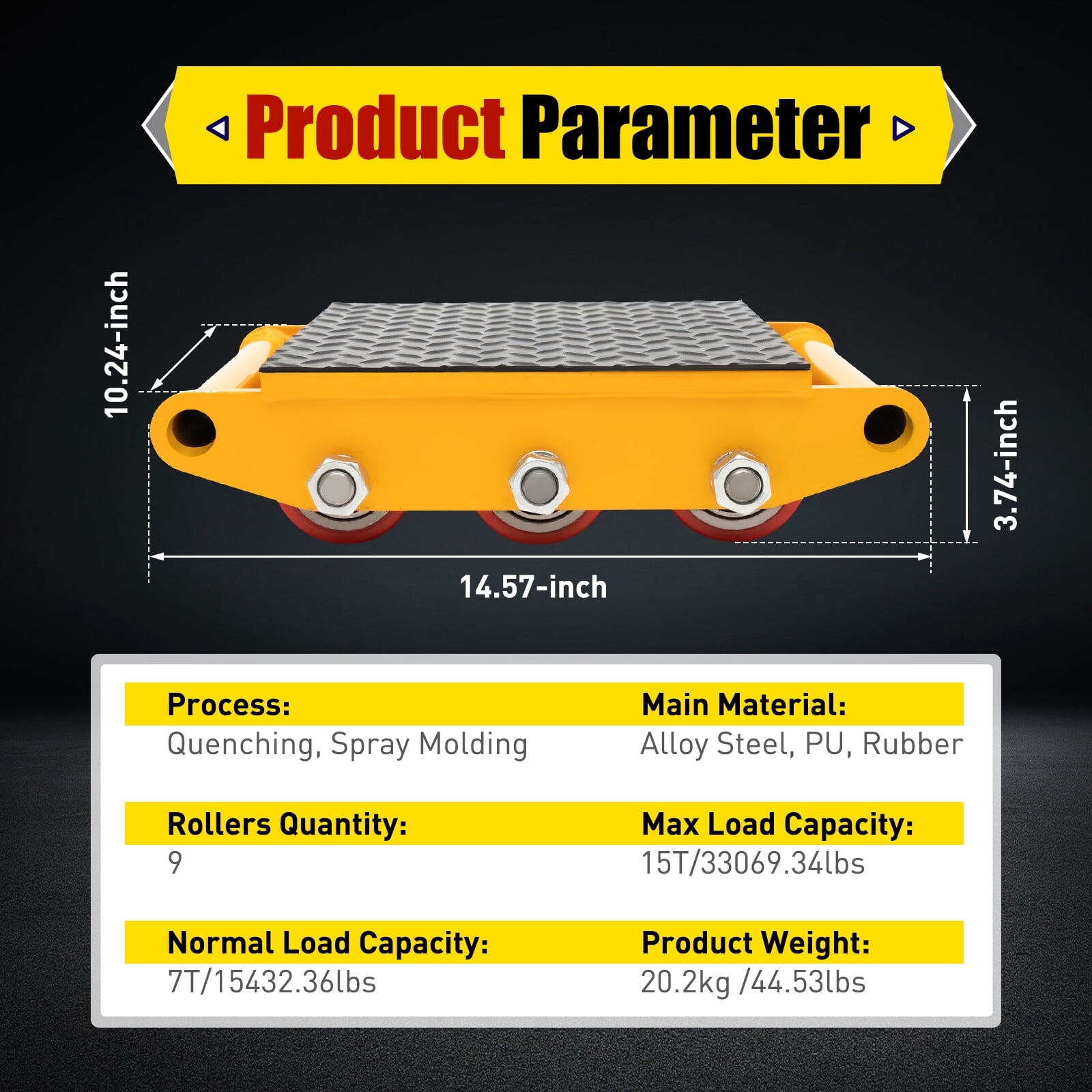 15T Machinery Mover Heavy Machine Dolly Equipment Roller Skates 9 Rollers for Transporting Large And Heavy Objects And Daily Furniture