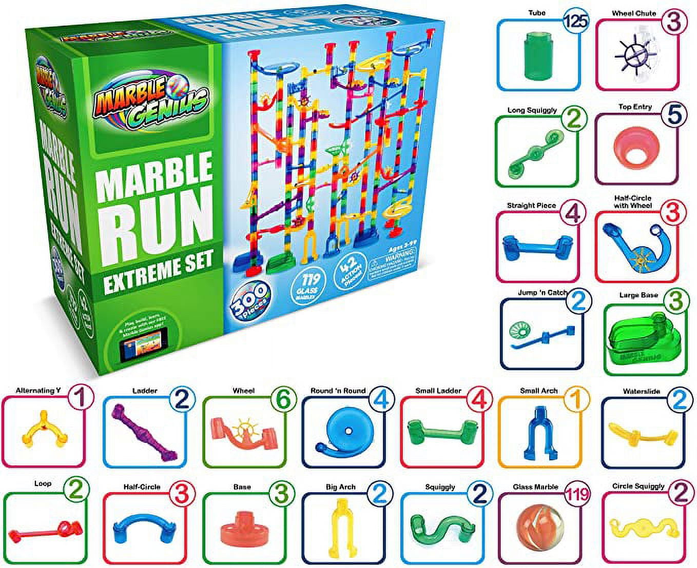 Marble Genius Marble Run - Maze Track or Race Game for Adults, Teens,  Toddlers, or Kids Aged 4-8 Years Old, 130 Complete Pieces (80 Translucent