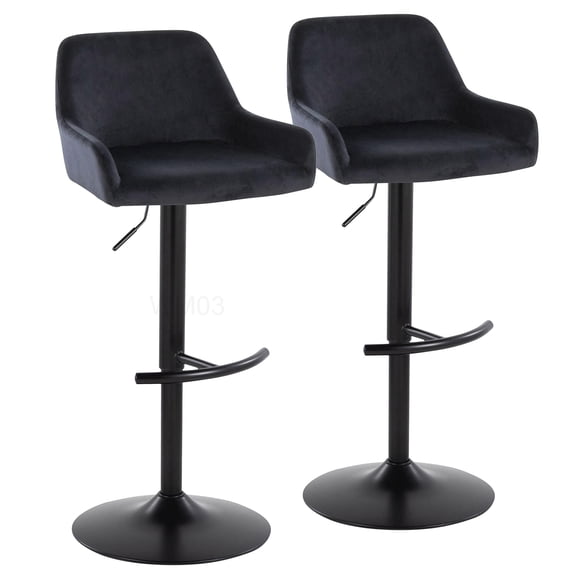 Set of 2 Adjustable Swivel Bar Stools with Velvet Seat and Black Metal Frame