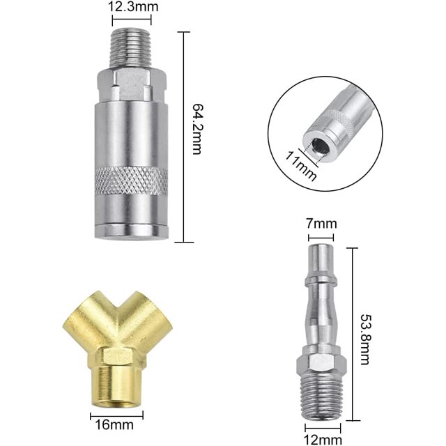 Conector de acoplamiento rápido neumático Acoplamiento de aire comprimido de 3 vías Acoplamiento rápido neumático Pieza en Y de 1/4 de pulgada Acoplamiento rápido de compresor neumático para manguera de aire del compresor, 13 * 12 cm ZefeiWu 8390614327412