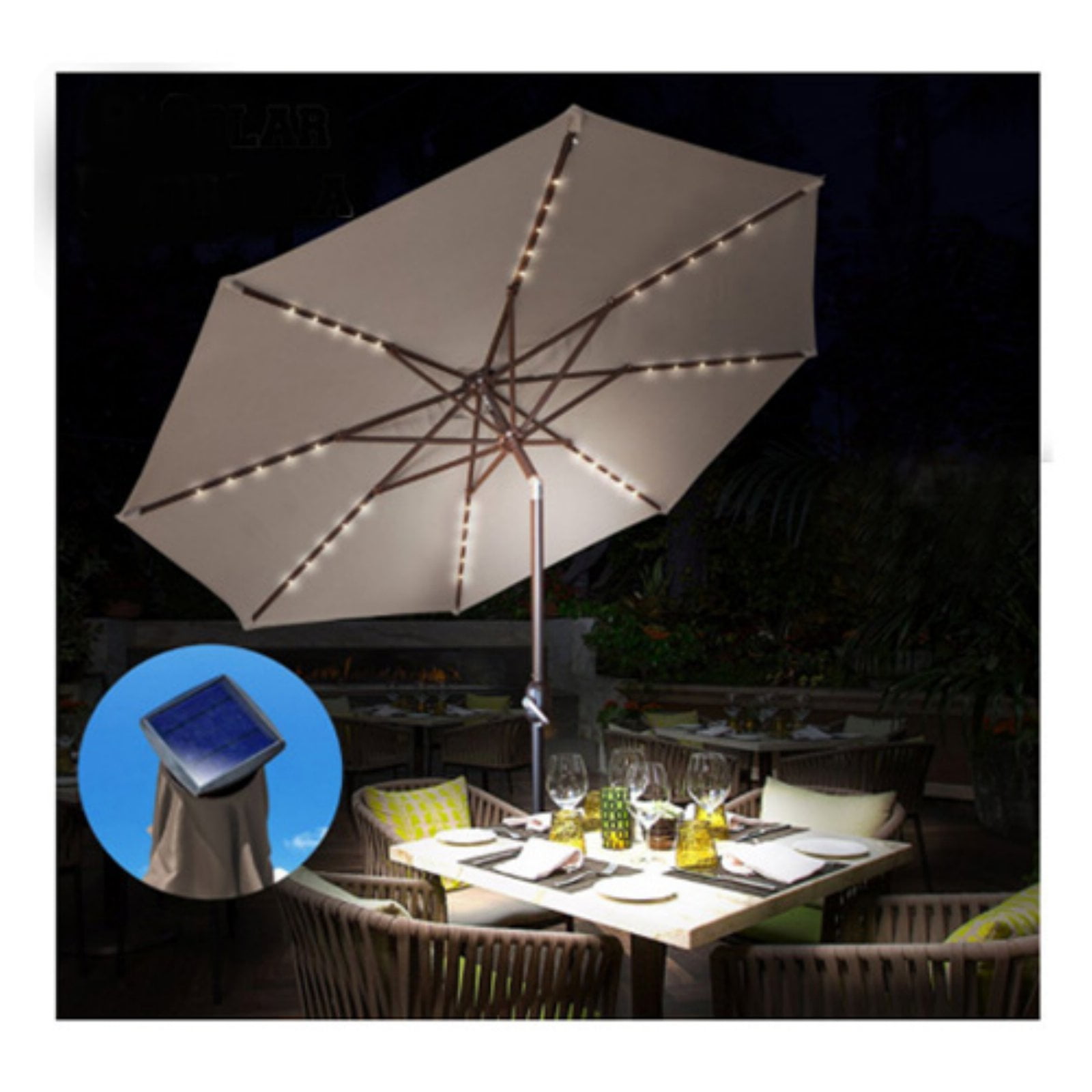 Sunrise 8 Ft Aluminum Solar Light Tilt Patio Umbrella Walmart Com Walmart Com