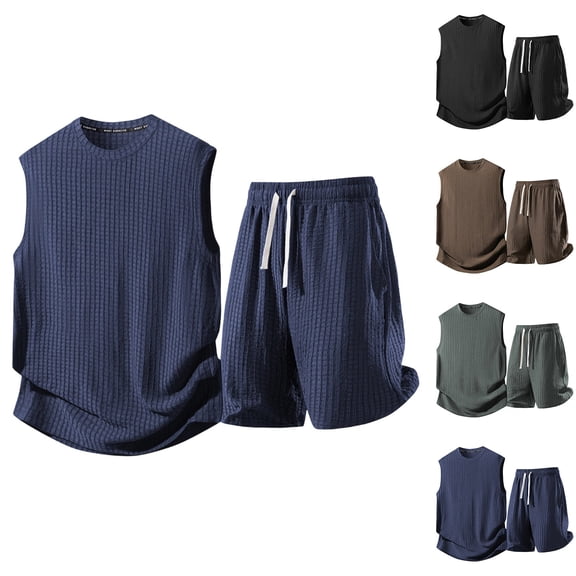 Bovxnpu Men's Clothing Set 2 Piece Outfits Tracksuit Sleeveless Crew Neck Men's Summer Casual Comfy Shorts Set