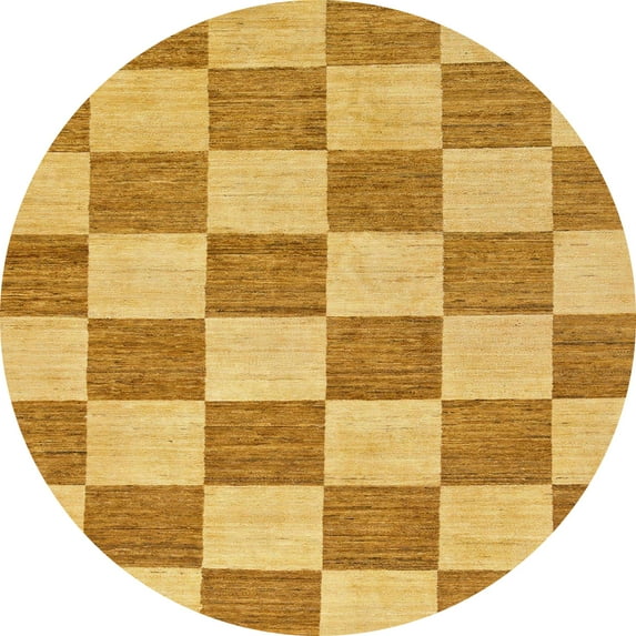 Ahgly Company Indoor Round Abstract Saffron Yellow Checkered Area Rugs, 3' Round
