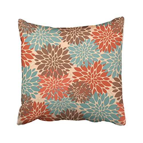 Winhome Unique Elegant Orange Teal Cream Brown Peonies Print Pattern Popular Polyester 18 X 18 Inch Square Throw Pillow Covers With Hidden Zipper Home Sofa Cushion Decorative Pillowcases Walmart Com Walmart Com