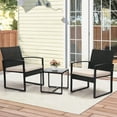 thumbnail image 2 of LOGYAT 3 Piece Wicker Patio Bistro Set, All-Weather Rattan Conversation Set with Glass Top Coffee Table, Perfect for Balcony, Porch, Poolside, Black Frame with Beige Cushion, 2 of 7