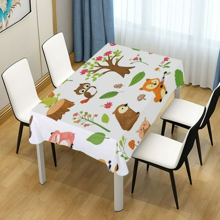 

54x72 Inch Tablecloth Polyester Square Tablecloth for Home Kitchen Dinner Decor Cute Forest Animals