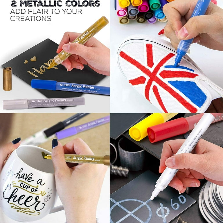 Acrylic Paint Marker Pens,Drying Quickly Paint Pens for Rocks  Painting,Stone, Wood, Glass, Ceramic, Fabric, Canvas, Mugs, DIY Craft  Making Supplies Craft Paint Marker Pens Set of 24 Colors : :  Office Products