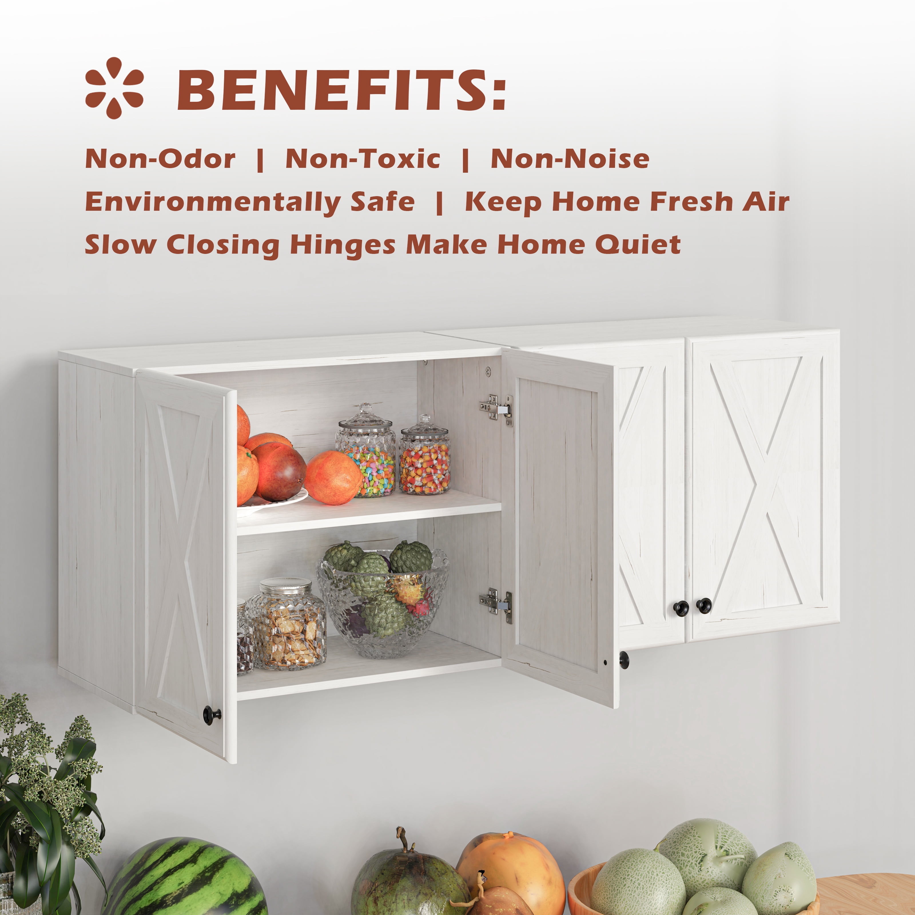 POLIHOME Farmhouse Kitchen Wall Mounted Storage Cabinets with Doors and Shelves, Laundry Room Wall Cabinets Set of 2