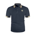 thumbnail image 2 of LTTVQM Men's Casual Waffle Textured Striped Cuff Embroidered Polo Shirt Lightweight Breathable Short Sleeve Collared Top Summer Quick Dry Soft Golf Daily Wear Navy S, 2 of 6