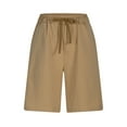 thumbnail image 4 of Hvot&aat Women's Casual Linen Half Shorts Walking Exercise Bermuda Shorts Pull On Drawstring Shorts with Pockets, 4 of 7