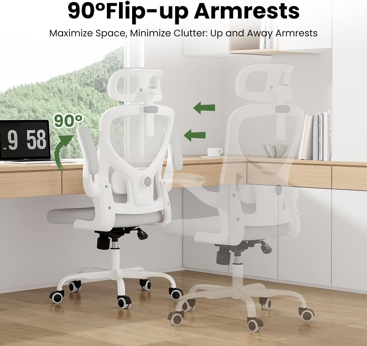 Farini Ergonomic Office Chair,Home Office Desk Chair with Adjustable Lumbar Support and Armrests,Comfy Computer Desk Chair with Headrest,for Home and Office, White & White