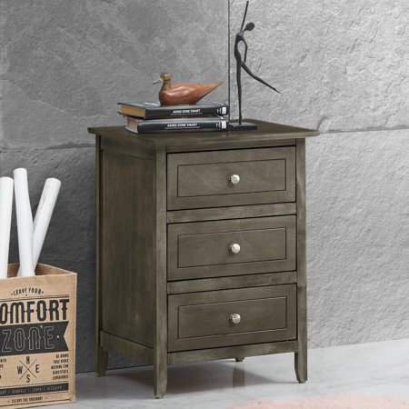 Noble House 3-Drawer Nightstand Transitional Bedside Table with Durable Particle Board Frame Gray Finish