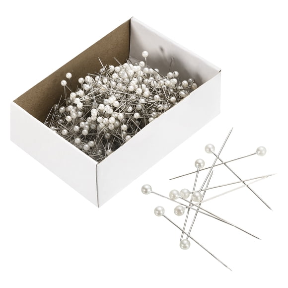 Uxcell Alfileres de Coser 800 Paquete Alfileres de Cabeza Redonda de Perla para Confección, Blanco