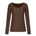 thumbnail image 4 of Miluxas Women’s Long Sleeve Henley T Shirts Button Down Slim Fit Tops Scoop Neck Ribbed Knit Shirts Coffee 4(S), 4 of 8
